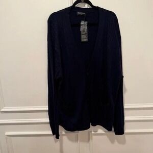 Kallspin‎ Cardigan Sweater Men's 3XL Navy Blue Cable Knit Button Front NWT